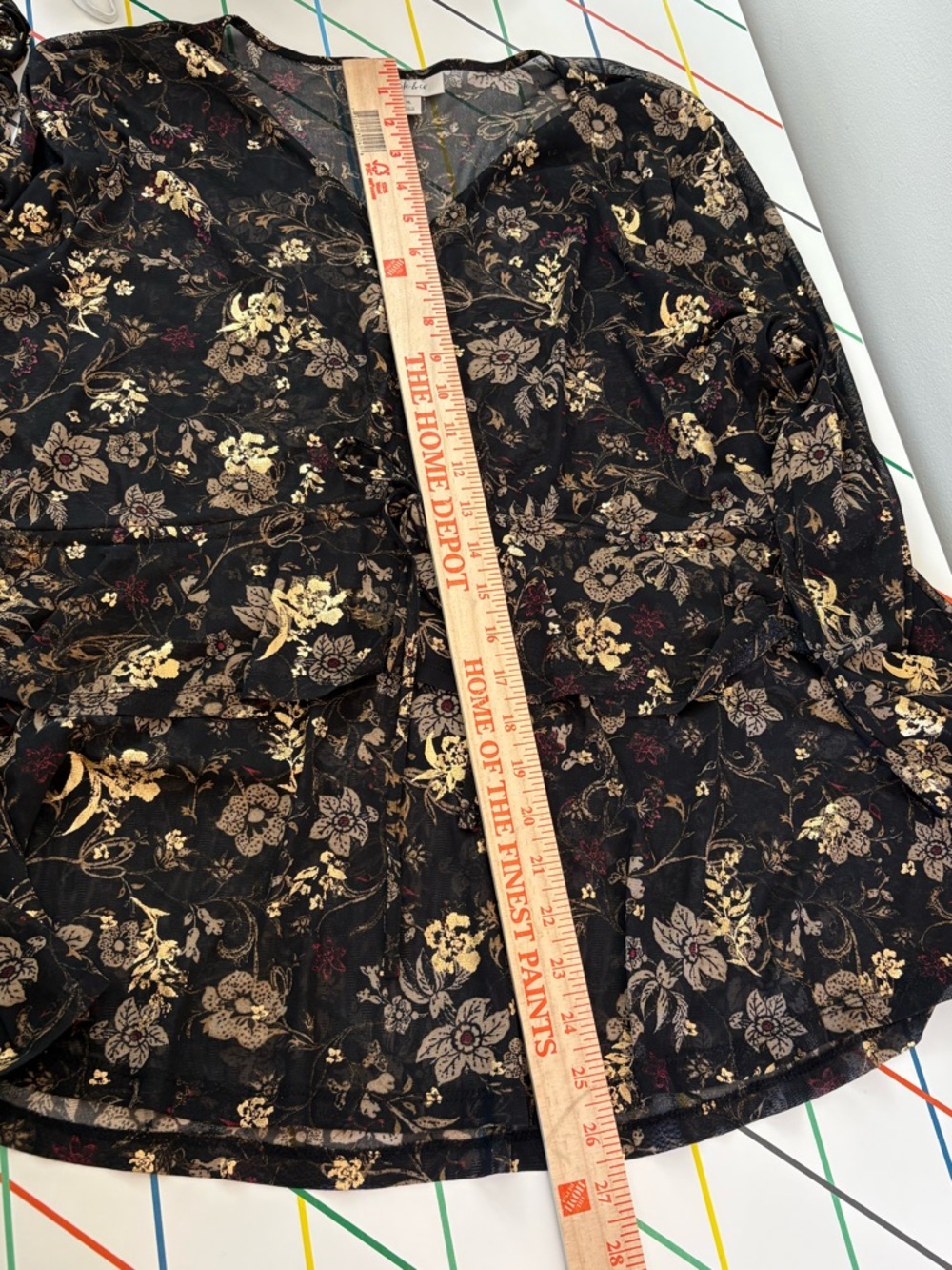 Style & Co. Fairycore Black Floral Blouse Gold Accents XL 90s Whimsy - Picture 10 of 10